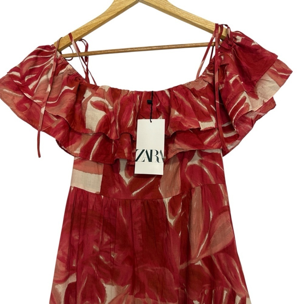 NWT Zara Blogger Fave Maxi Dress Red Ruffle Off Shoulder Summer Wedding Size XS - Picture 12 of 15